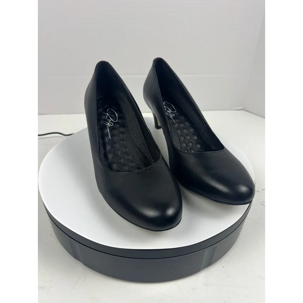 R2‎ Hommerson Womens Black Leather Kitten Pumps 9M Arch Support Comfort Heel